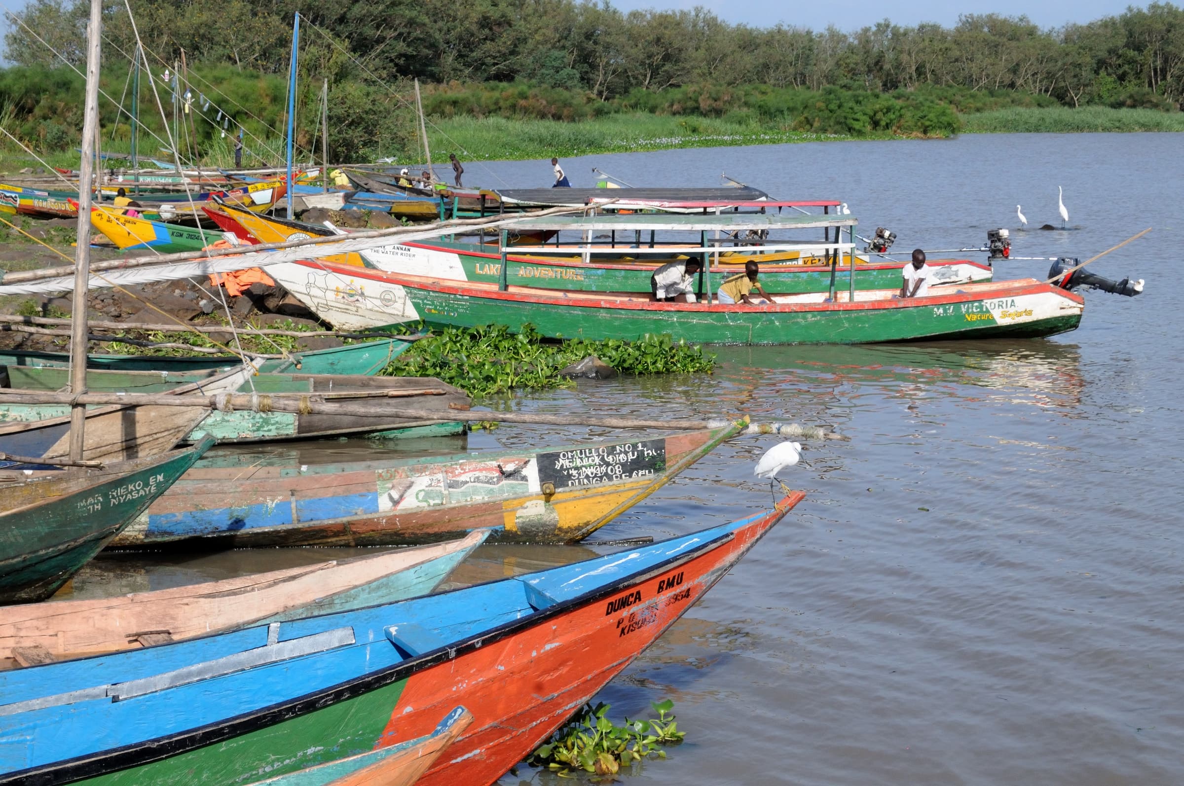 Boats at a landing site on Lake Victoria at Kisumu, Kenya