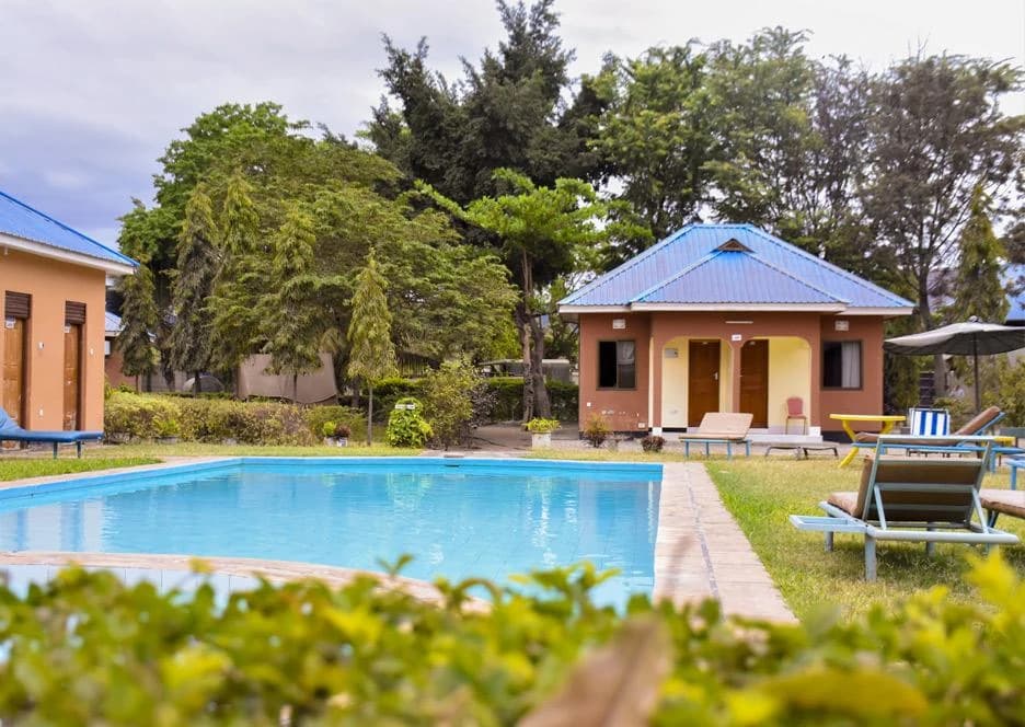 Pool and garden buildings at Fanaka Campsite and Lodge