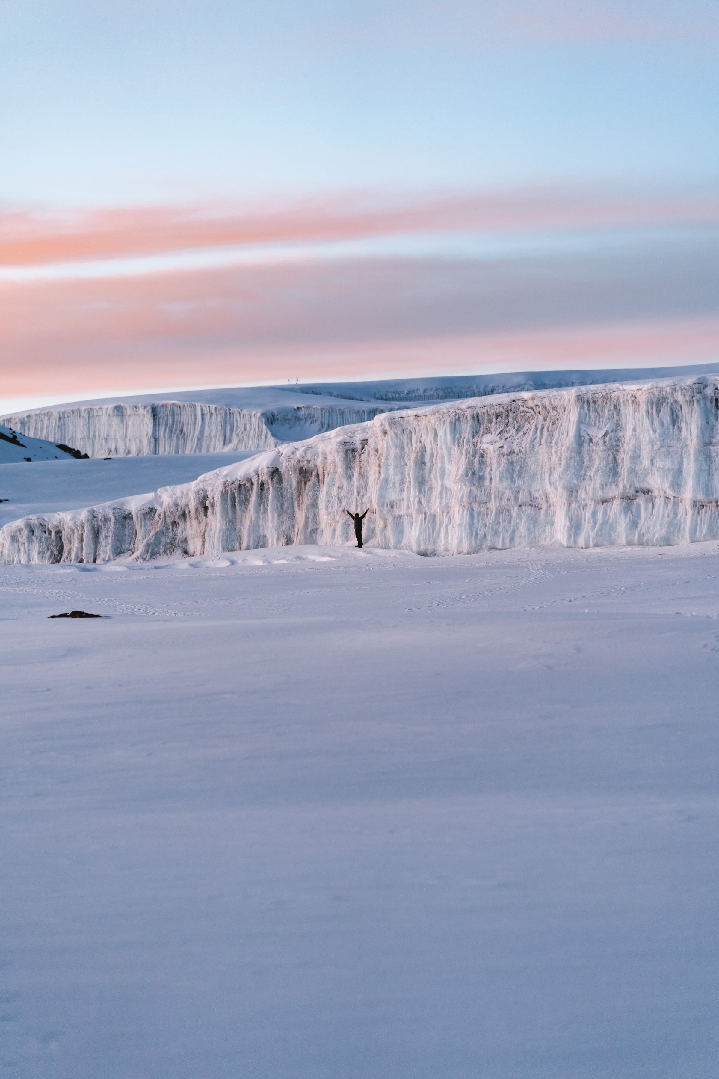 The Furtwängler Glacier on Mount Kilimanjaro glowing at sunrise