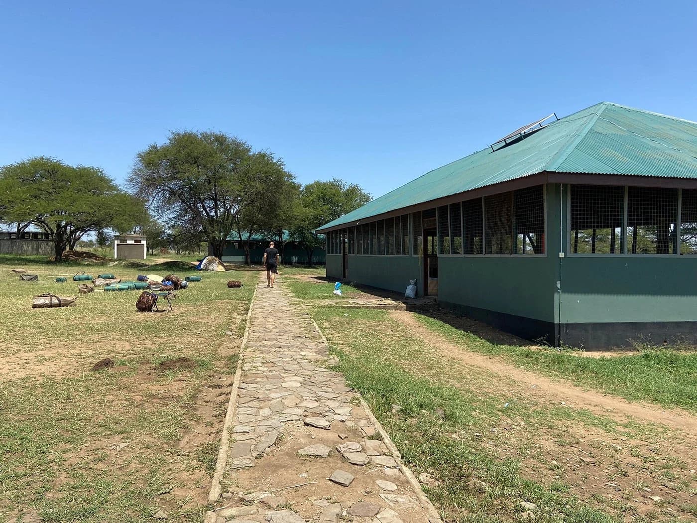 Communal building and open camping ground at Seronera public campsites